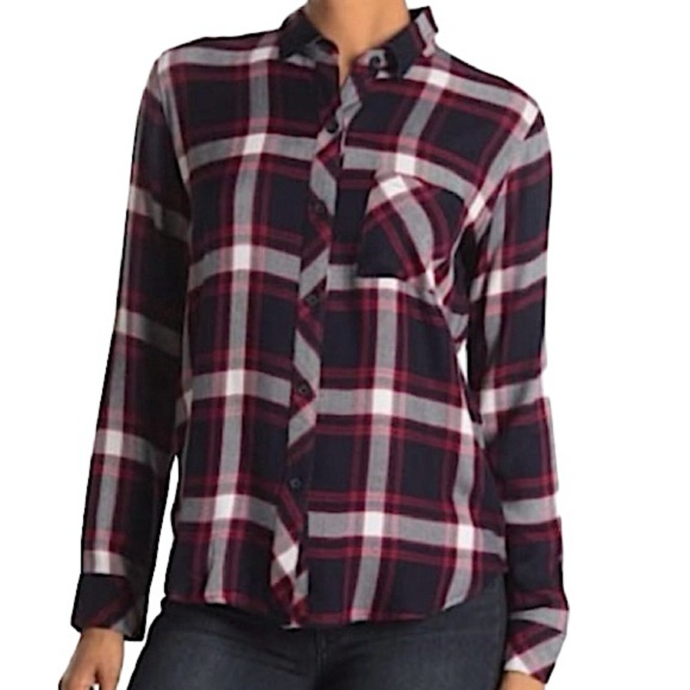 RAILS Hunter Plaid Button Down Shirt Navy Cherry White size S
